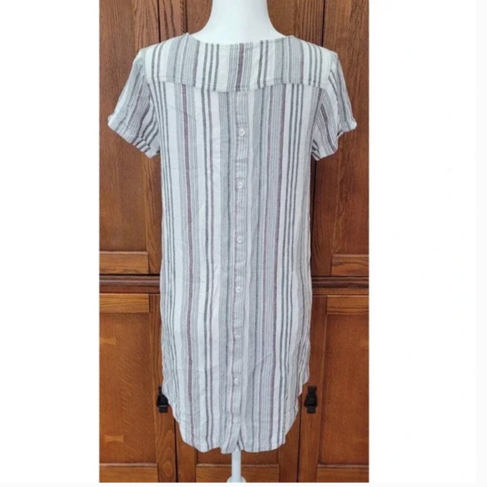 Anthropologie Cloth & Stone Linen blend Striped Button Back Tee Dress Medium